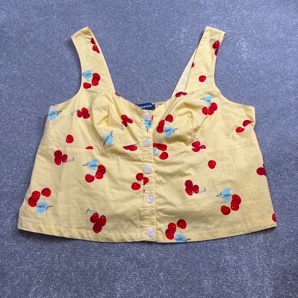 ModCloth Little Darling Cherry Butter Yellow Button Down Smocked Tank Top NWT 2X